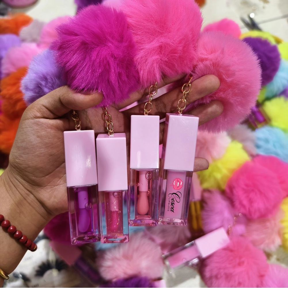 Pink and Purple Lip Gloss Keychain Set